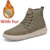 Fashion Handmade Men's Desert Winter Boots Outdoor Non-slip Walking Boots Warm Plush Fur Ankle Boots Lace-Up Canvas Treking Footwear