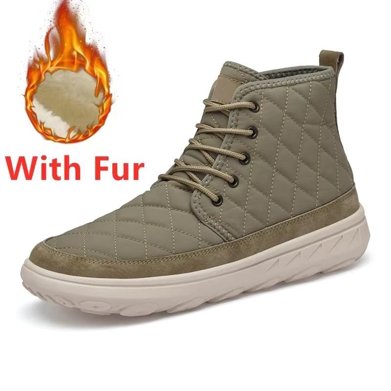 Fashion Handmade Men's Desert Winter Boots Outdoor Non-slip Walking Boots Warm Plush Fur Ankle Boots Lace-Up Canvas Treking Footwear