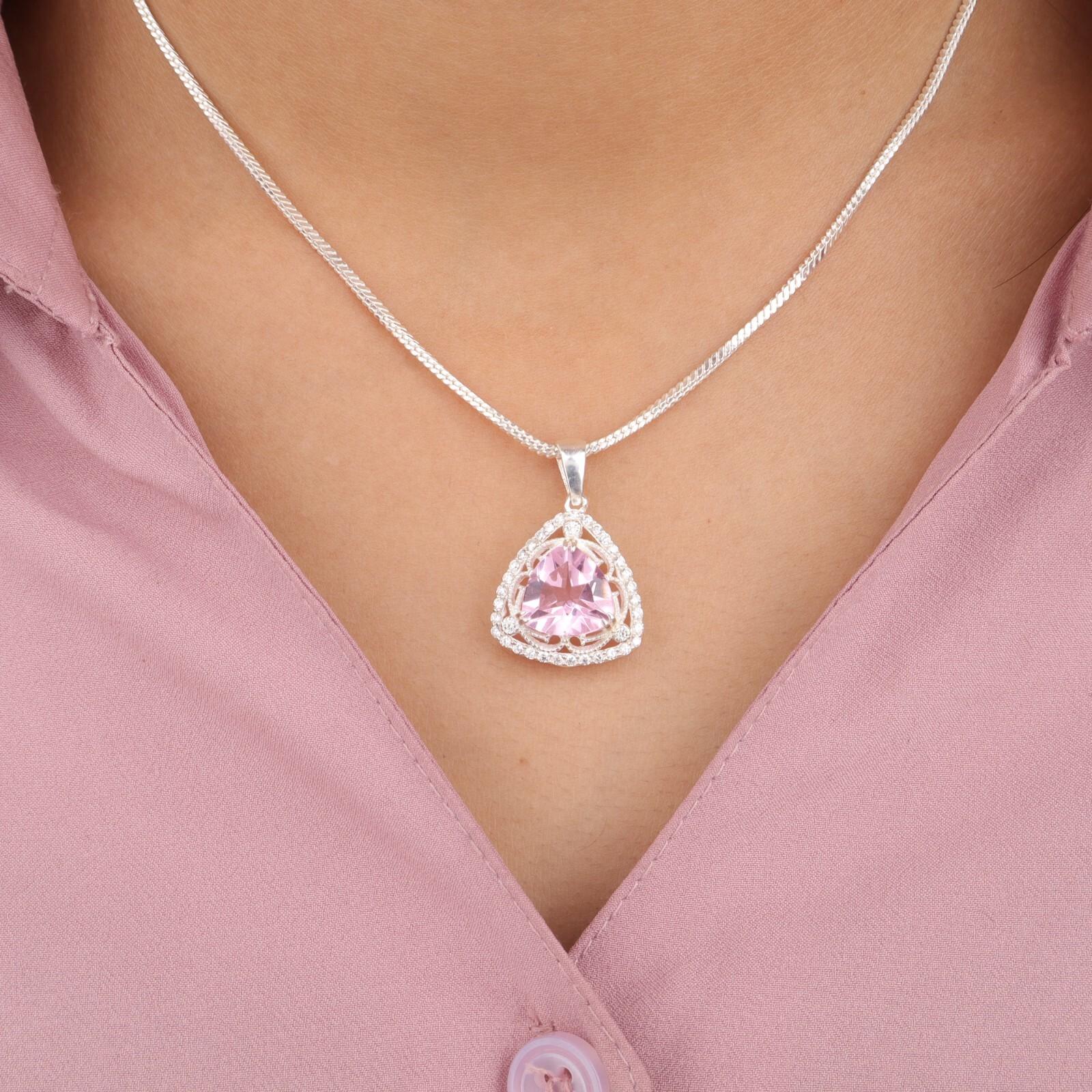 

Morganite Gemstone 925 Stamped Silver Jewelry Zircon Pendant 0.99 Gift For Wife CZP-8-4
