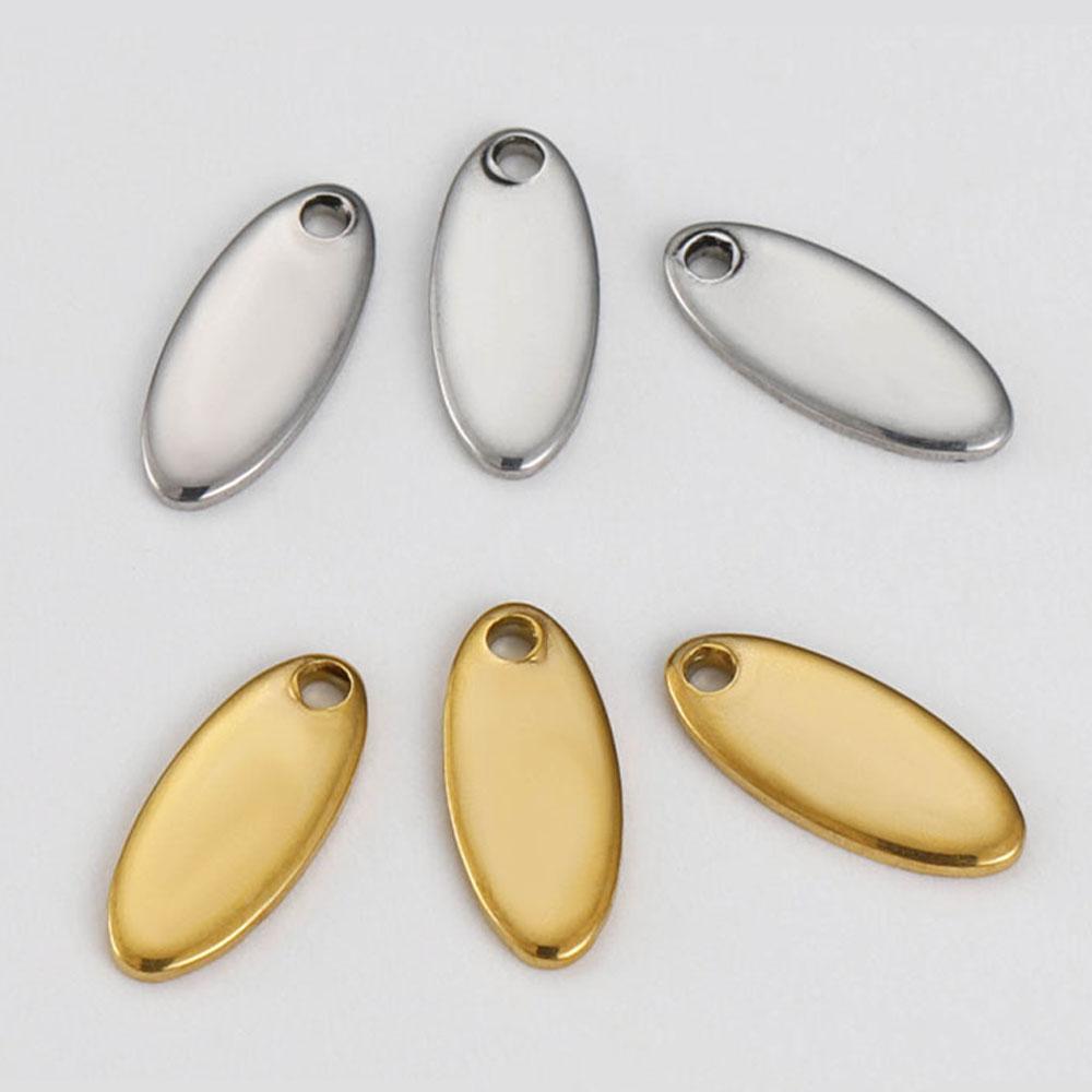 20pcs Oval Gold Stainless Steel Blank Tags Charms Pendants DIY Bracelet Charm Jewelry Making Finding Components Wholesale