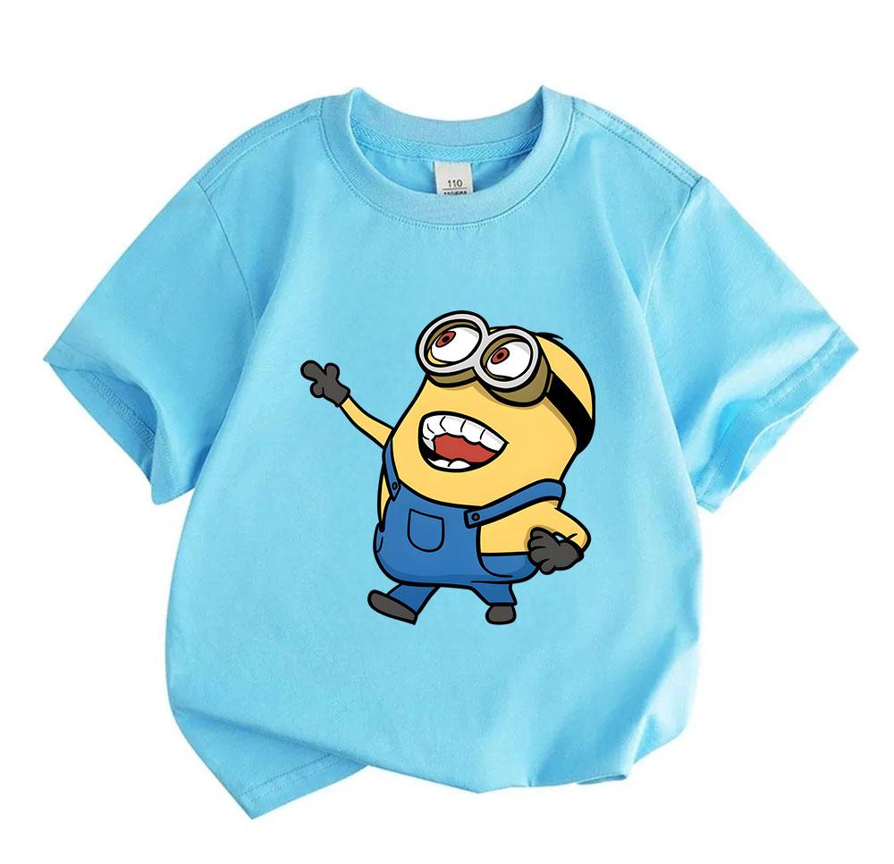 Kids Boys Girls 100% Cotton O-neck Short Sleeve T-Shirt, Cute Cartoon Yellow Minion Character Print Casual Soft Breathable Summer Daily Tee Tops for C