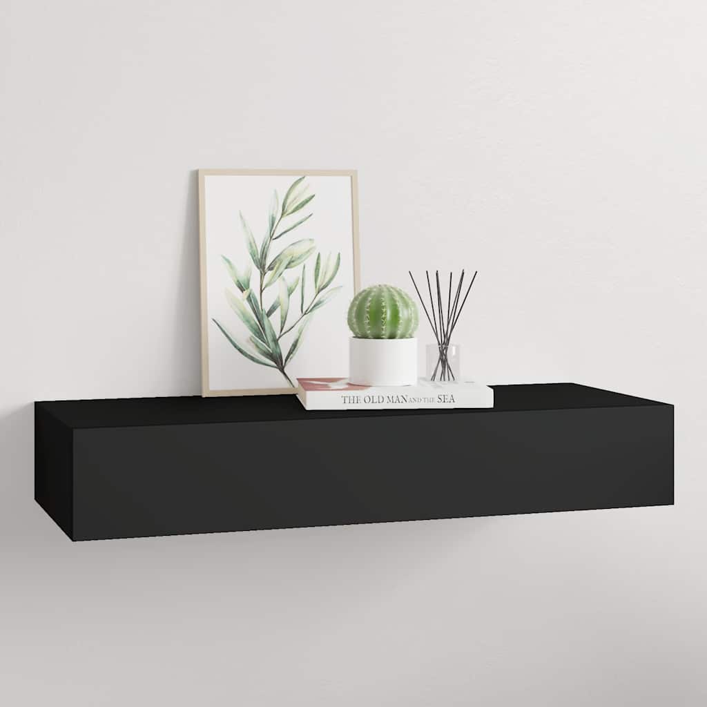 Vidaxl Wall Shelf With Drawer, Black, 60 X 23.5 X 10 Cm, Mdf