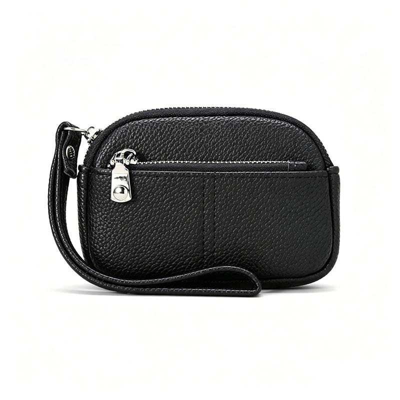 1Pcs Portable Pu Leather Women Mini Wallet Storage Bag Solid Color Students Coin Purse Large Capacity Zipper Wrist Key Bag