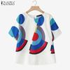 ZANZEA Women Casual Round Neck Loose Half Sleeve Print Blouse