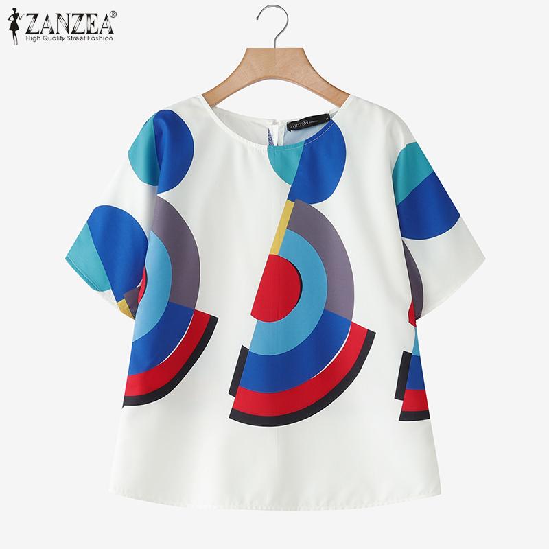 ZANZEA Women Casual Round Neck Loose Half Sleeve Print Blouse