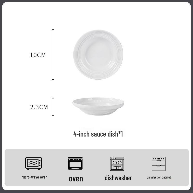 Žebrovaná bílá keramická sada nádobí pod glazurou: Zahrnuje talíře, hůlky, polévkové, nudlové a rýžové misky