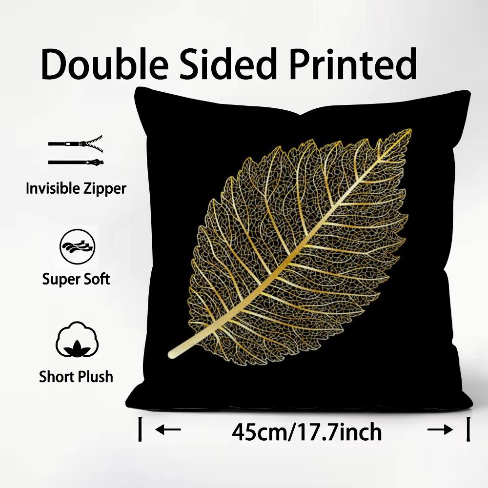 Golden Leaf Branch Pattern Cushion Cover Plush Fabric Soft DoubleSided Printed Sofa Warm Winter Home Child Gift Pillow Case