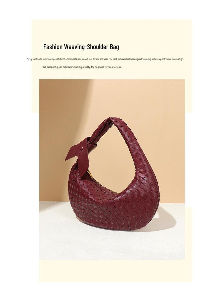 Large Capacity Woven Shoulder Bag - Trendy Crescent Dumpling Handbag, Underarm Style.
