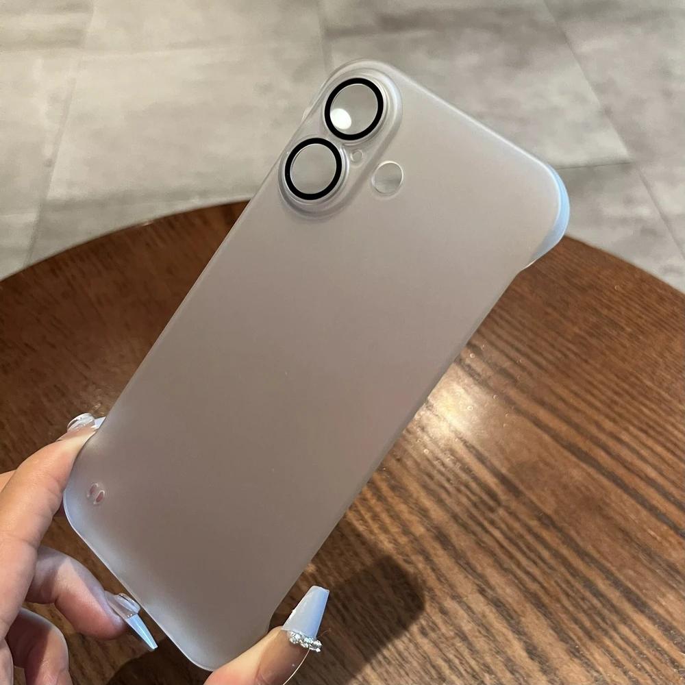 

Ультратонкий матовый чехол для iPhone 16 15 14 13 Pro Max, защитное стекло для камеры, без рамки, чехол для ПК for iPhone 16