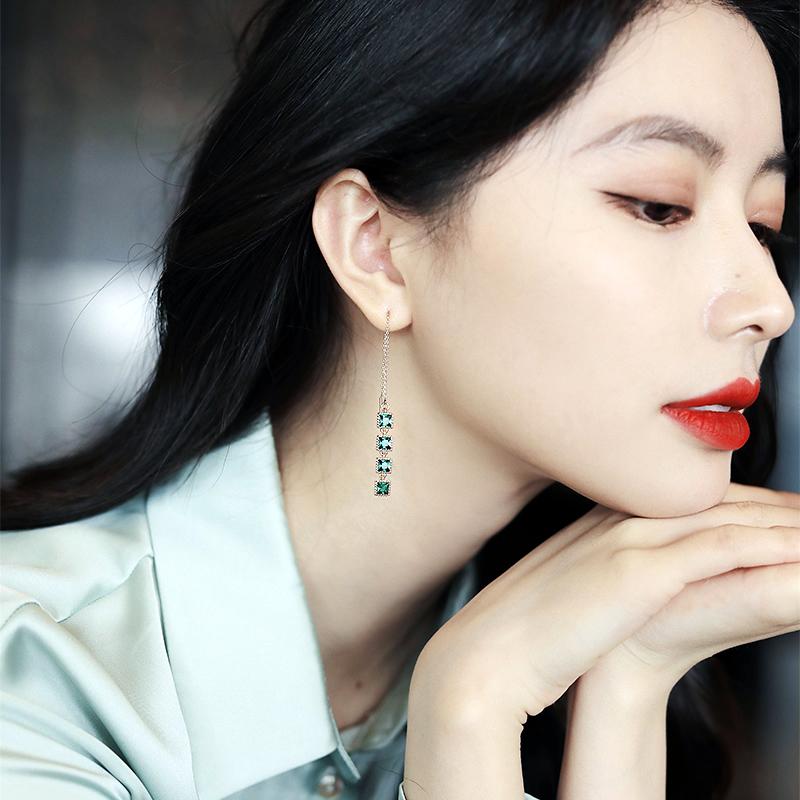 French elegant 14K real gold plating emerald square zircon pendant second-line fashion jewelry women's wedding party accessories