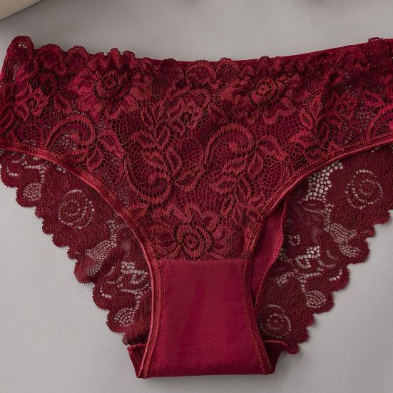 Chiloți din dantelă pentru femei, fără cusături, cu talie medie, lenjerie intimă sexy din dantelă florală, chiloți invizibili