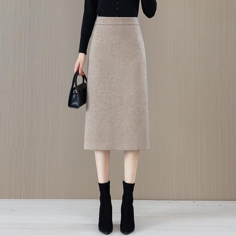Woolen High-Waist A-line Midi Skirt for Women - Spring/Autumn 2025 Collection