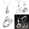 Beautiful Silver Plated Water Drop Jewelry Ensemble Includes Bracelet Necklace Earrings And Ring