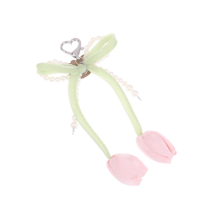 Ins Fresh Tulip Hello Kitty Keychain Y2K Trendy Sweet Imitation Pearl Bowknot Keyring Bag Pendant Backpack Hanging Decor Gift