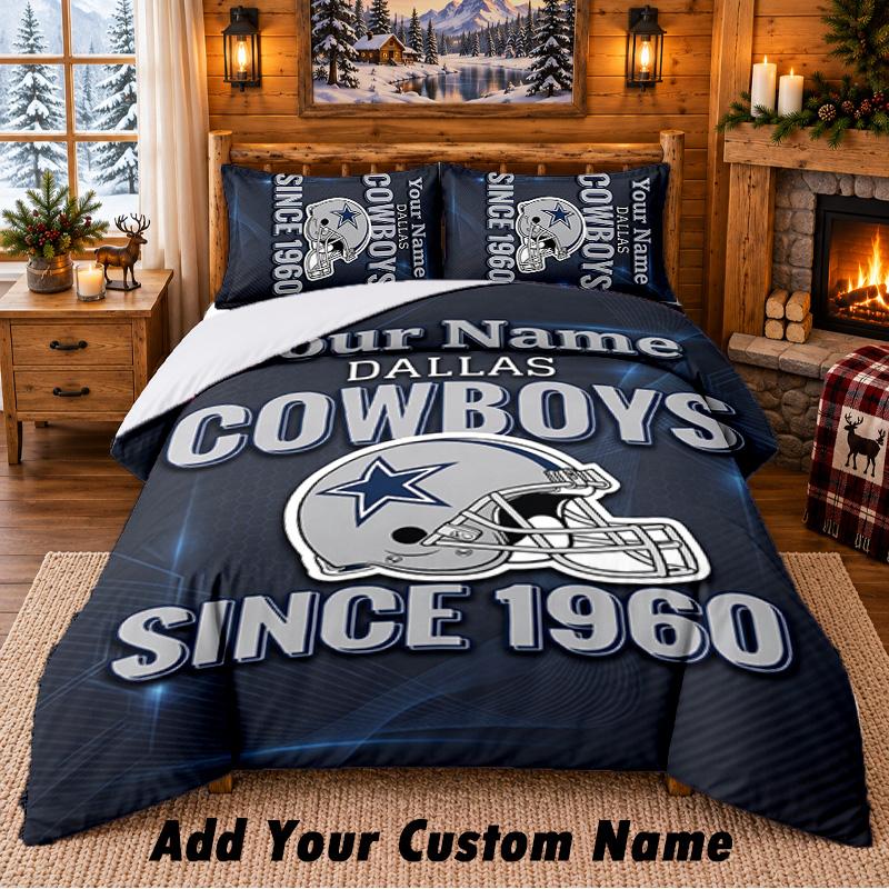 Dallas Cowboys Pattern Bedding 3Pcs Set Custom Name, Bed Sheet And Pillowcases For Home Bedroom