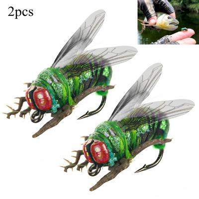 2pcs Insect Fly Files Fishing Lure Artificial Feather Single Hooks Carp Fish Lure