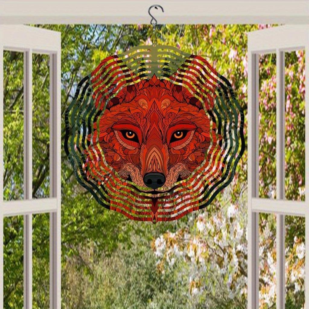 Rotating Wind Chime Forest Fox Pattern 2D Metal Yard Spinner Kinetic Wind Catcher Large Outdoor Decor Garden Ornament Infinite Rotating Gift