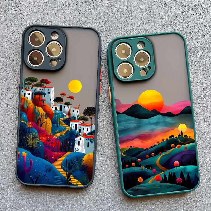 Yellow Sunset Mountain Phone Case For iPhone 16 14 15 11 12 13 Pro Max Mini XR X XS 7 8 Plus SE Natural Scenery Shockproof Cover