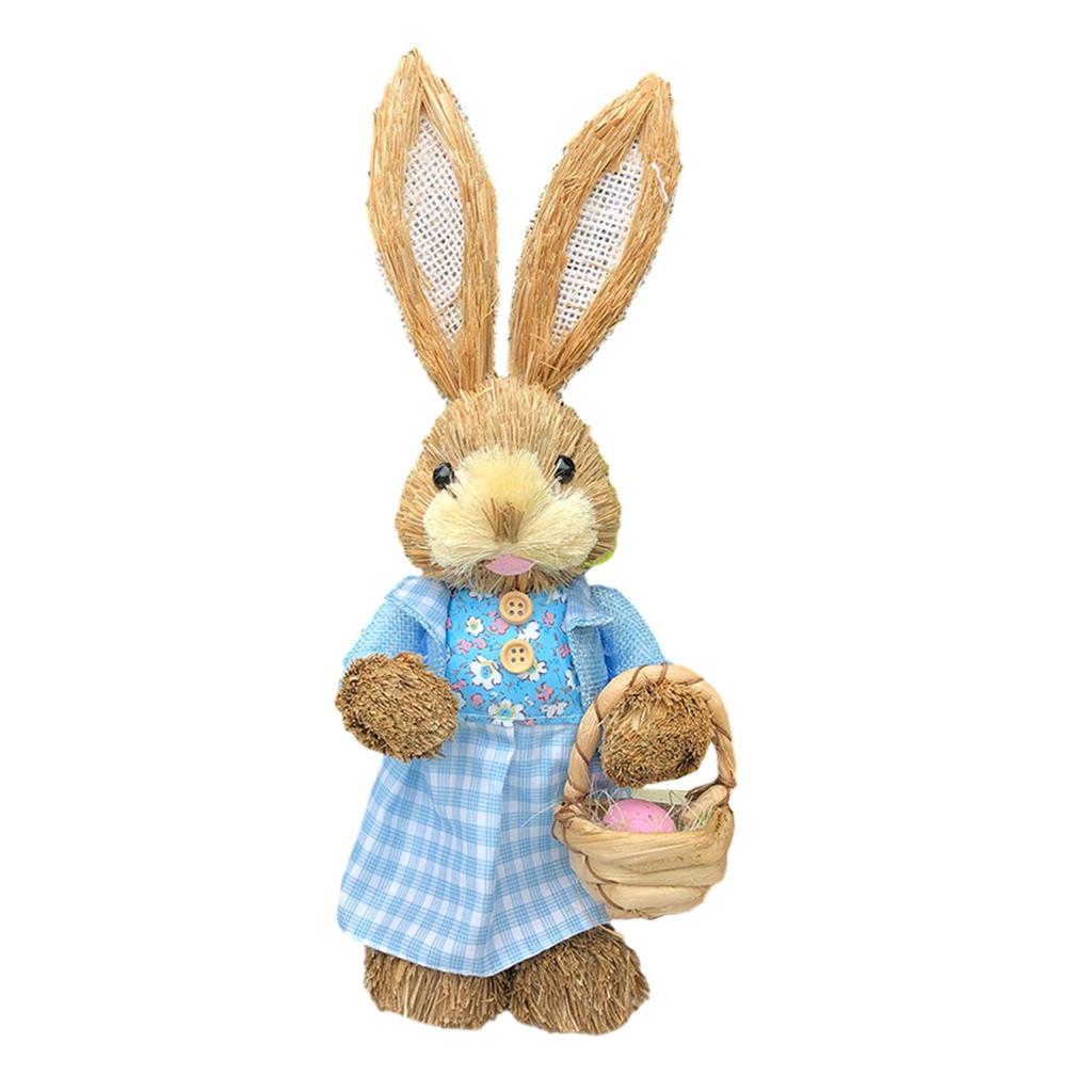 Easter Bunny Figurine Creative Straw Statue for Bedroom Shelf Balcony
