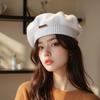Rabbit Hair Beret Hat for Women Autumn Winter Korean Gray Painter Hats Retro Iron Logo Yarn Bud Caps