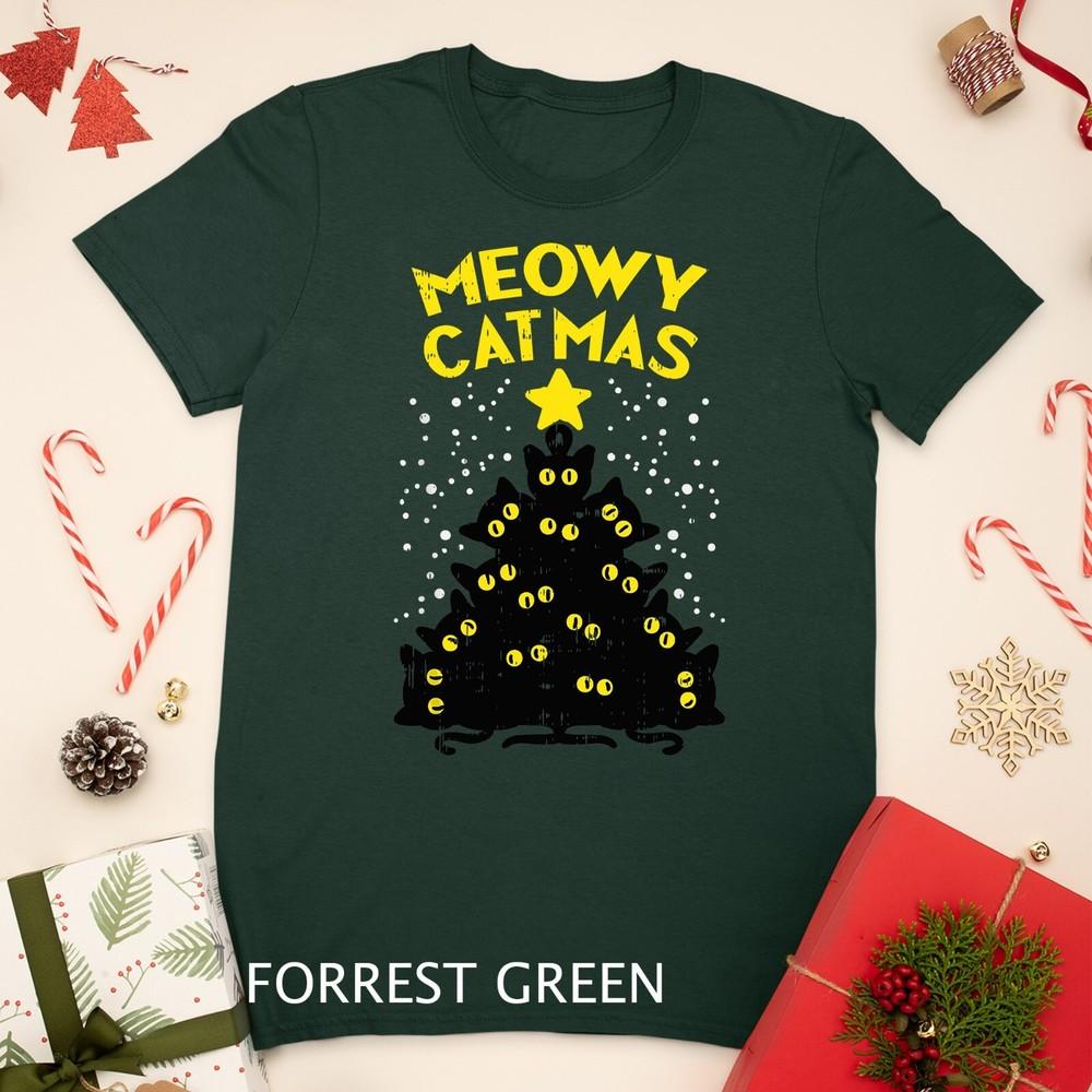 

Meowy Catmas Black Cats Tree Funny Cat Owner Christmas Gift Unisex T-shirt L