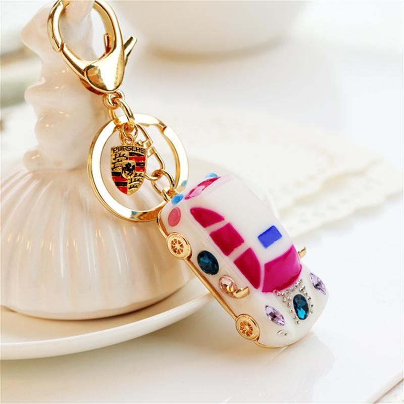 Fashion Alloy Metal Car Key Chain Keychain Charm Women Handbag Crystal Pendant Luxury Model Car Accessories Keyfob