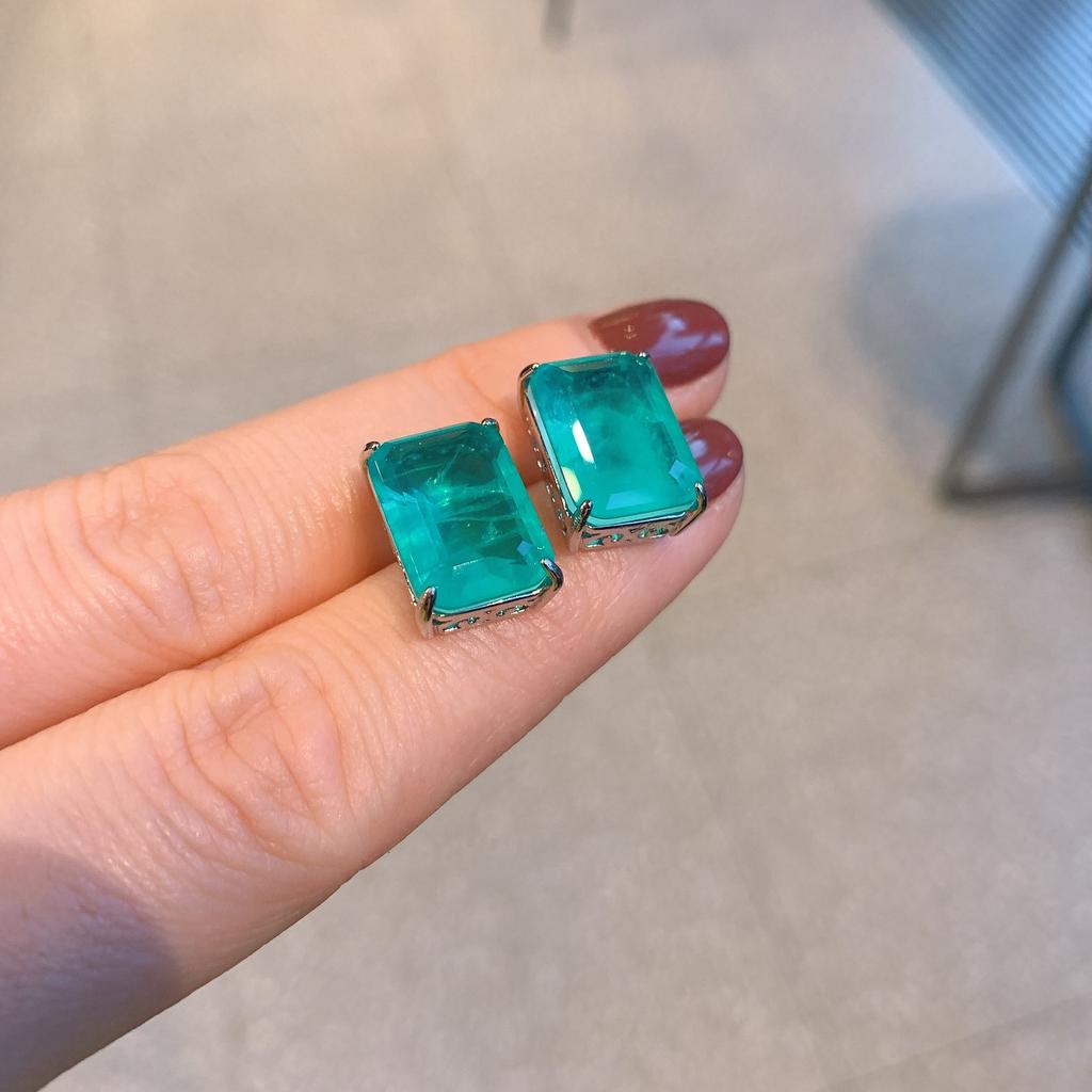 Transmisión en Vivo de TikTok Transfronteriza Collar de Zirconia Esmeralda Pendientes Colgante Rectangular Luz Verde Palaiba