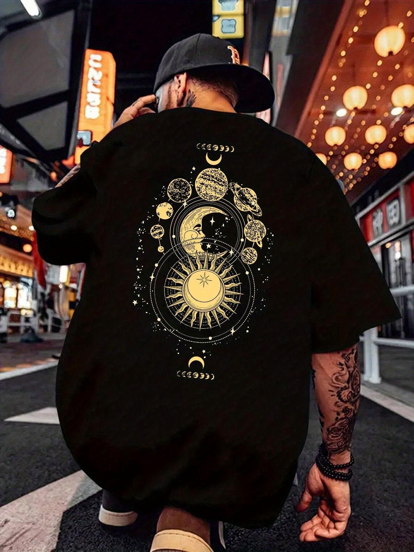 

Best Selling Fashion Summer New Men s Celestial Pattern Printed Short-sleeved T-shirt - Regular Fit Round-neck Top Men T-shirt 4XL