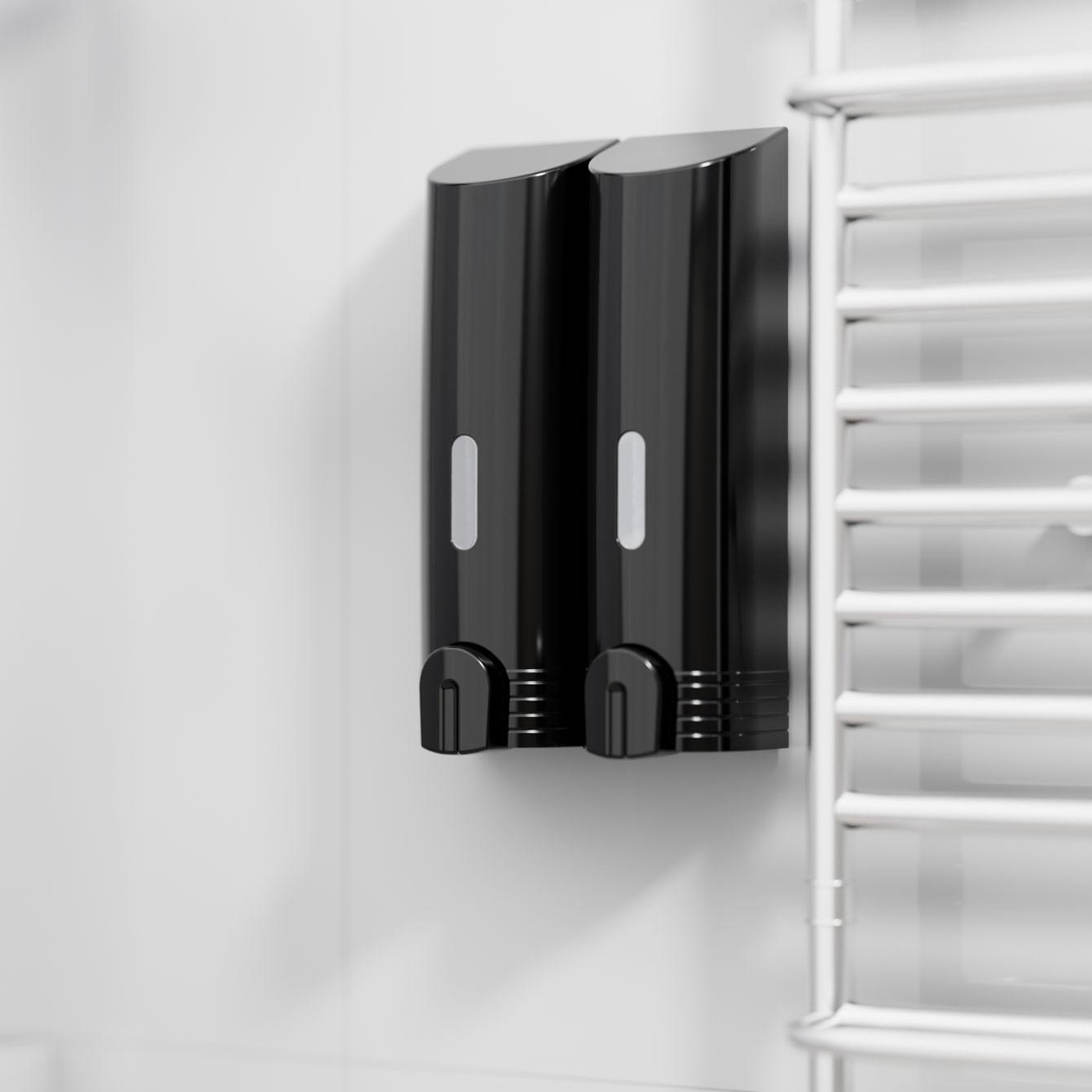 

1шт. Двойной ручной дозатор мыла, настенный, без перфорации, для ванной комнаты отеля, дозатор шампуня, геля для душа, кухонный ручной дозатор San чёрный