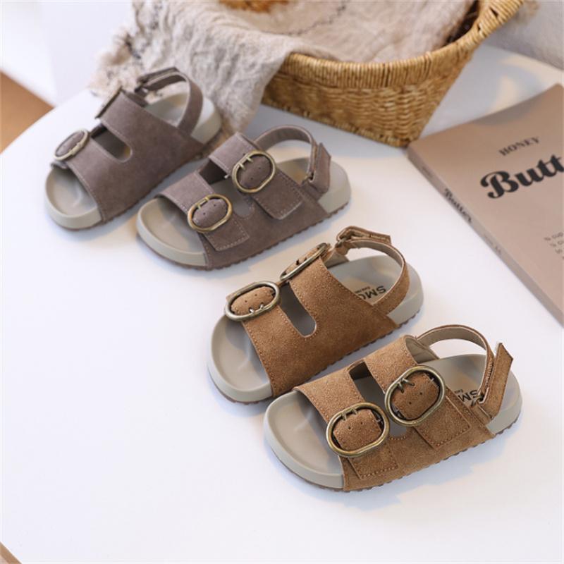 New Summer Kids Sandals For Girls Leather Metal Buckle Soft Sole Non-slip Fashion Toddler Boys Beach Sandals