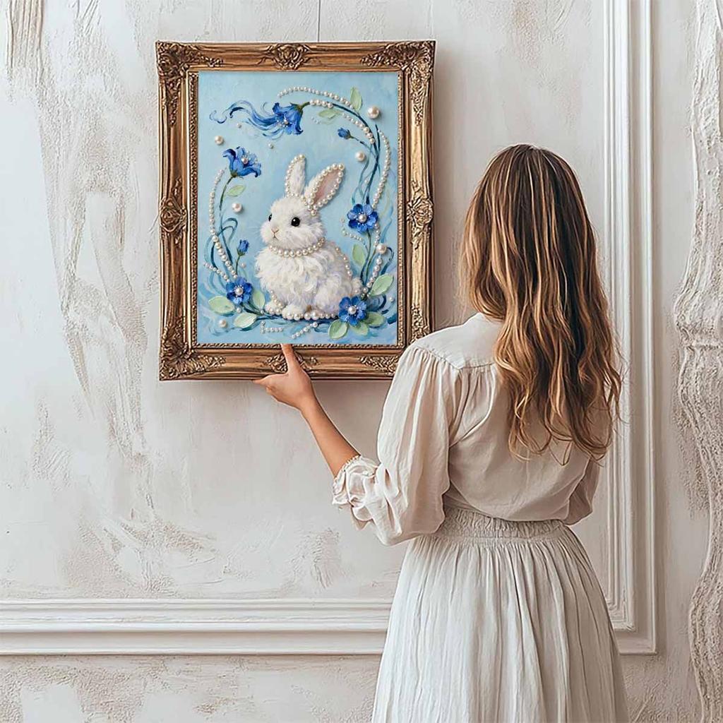 Crystal Pearl Painting 5D DIY Frame Decoration Painting Rabbit Home Wall Decoration Transparent Pearl Gemstone Painting Picture Art Crafts