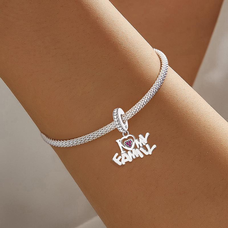 Copper Pink Love Heart Family Charms Beads Fit Diy Making Bracelet Necklace Gift High Quality Fashion Jewelry