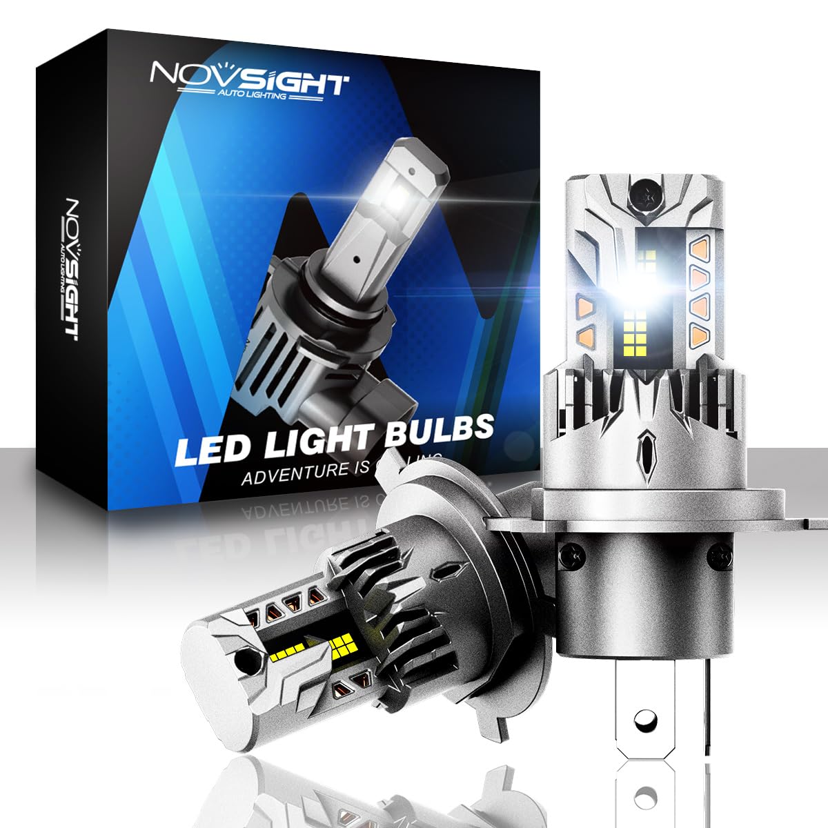

NOVSIGHT H4 LED New Vehicle Inspection Integrated LED Bulb for High Brightness 18000LM 6500K Sharp LED Headlights, Hi/Lo Switching, Compliant,