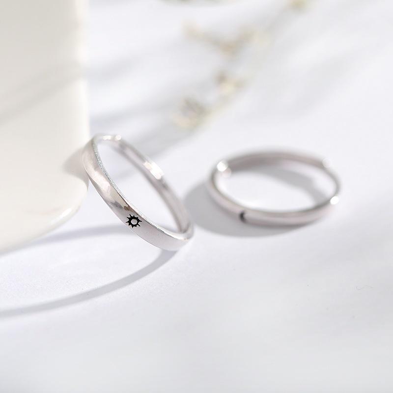Silver Plated Sun & Moon Adjustable Couple Rings for Long-Distance Relationships
