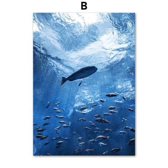 Blue Sea Whale Coral Lighthouse Marble Wall Art Canvas Painting Nordic Posters And Prints Wall Pictures For Living Room Decor