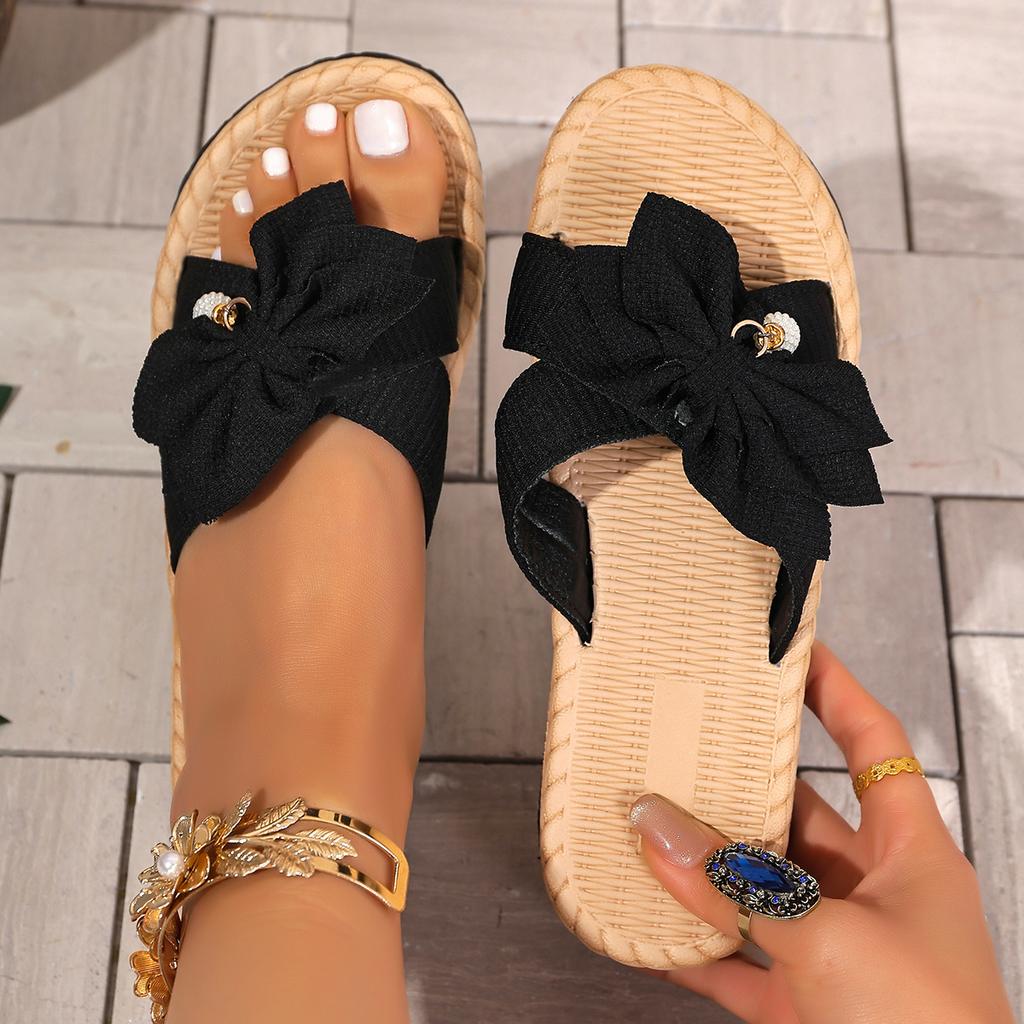 Fashion Women Slippers 2025 New Casual Shoes One Line Elevated Flat Bottom Slippers Summer Lightweight Bow Shoes for Women Slides Women
