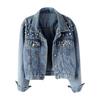 Kurze Jeansjacke für Damen, mit Perlen besetzte Jacke, lockere neue Jeansjacke für Frühling und Herbst