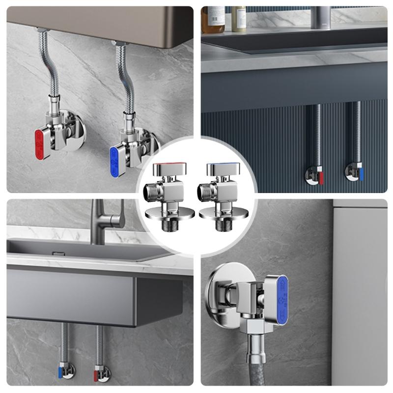 Brass Stop Valves for Kitchen Bathroom Use 1/2Inch Inlet and Outlet 1/4 Turn With Adapter for Hot and Cold Water Use