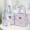 Portable Floral-printed Lunch Box Bag Large Capacity with Zipper Lunch Tote Bag Nylon Picnic Lunchbox Bag