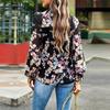 Autumn Women Blouse Floral Half High Neck Sleeve Lantern Tops Temperament Commuter Fashion