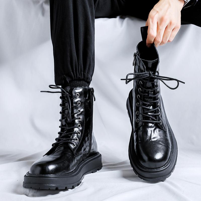 Fashion Brand Genuine Leather Men Lace Up Boots Breathable High Top Shoes Outdoor Casual Men Motorized Leather Boots Fashion Botas Homme