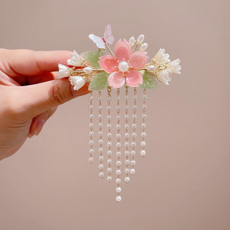 

Заколка для волос в старинном стиле с кисточками и жемчугом для ханьфу и чонсама