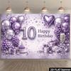 2D 10. Geburtstag Lila Silber Hintergrund Glitzer Ballon Cupcake Foto Banner