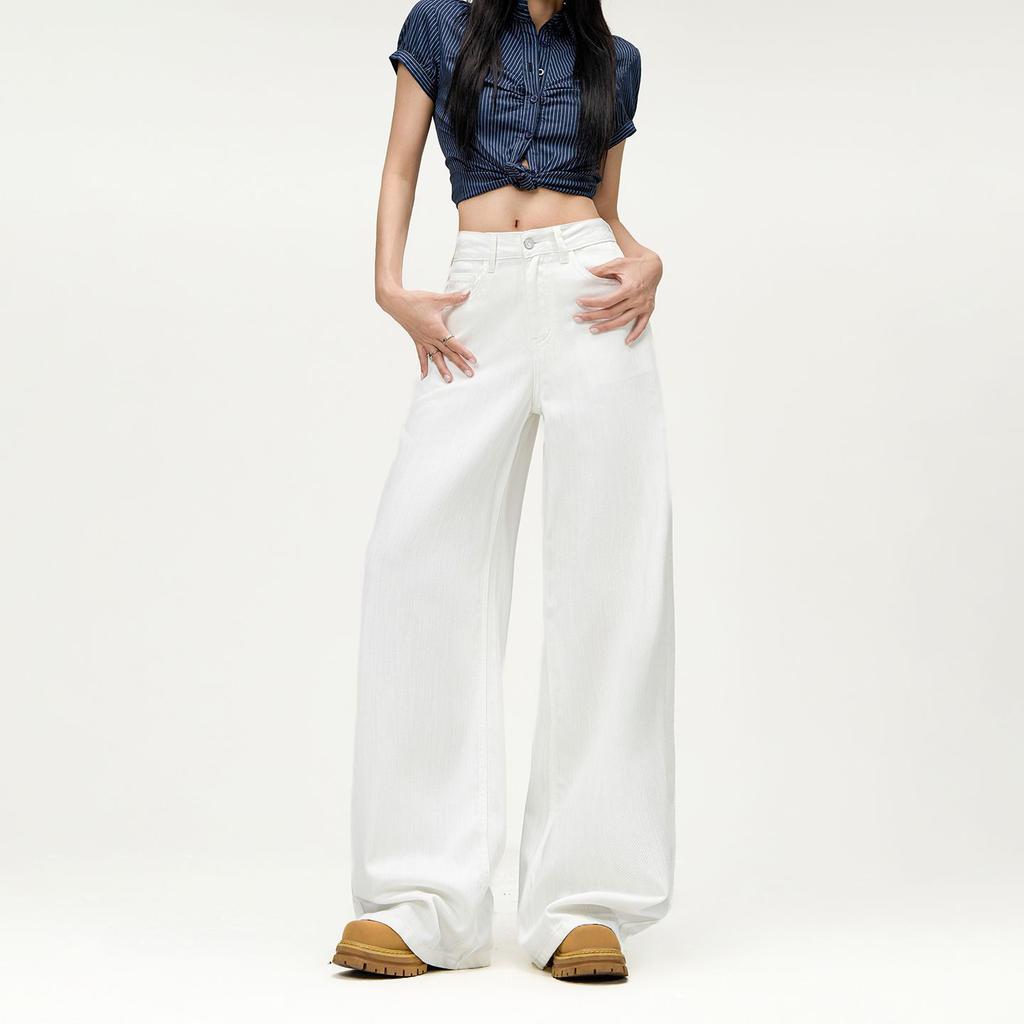 Spring Summer Lyocell Tencel Cotton Thin Drape Relaxed Pocket Floor Wide Leg Denim Pants For Ladies Casual Pants Oversize Denim Trousers