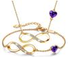 Golden Infinity Gift Set with Cubic Zirconia - Necklace and Bracelet - 925 Silver - 24k Gold Plated - Heliotrope