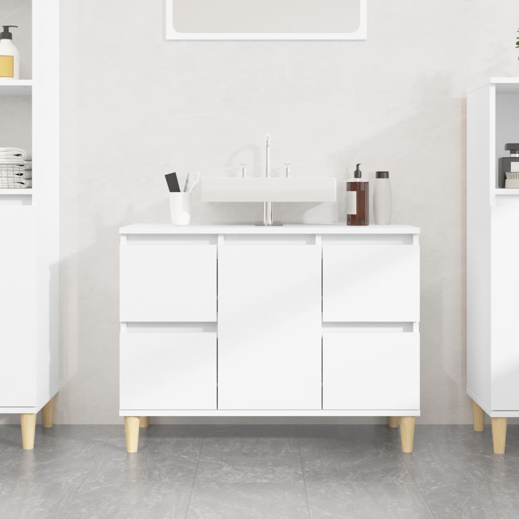 White Bathroom Vanity Cabinet 80 X 33 X 60 Cm Particleboard