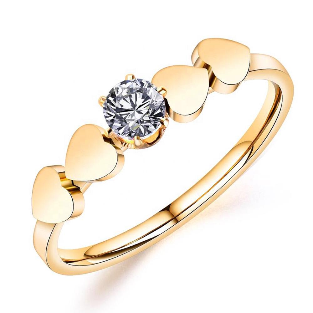 European  American Fashion 5MM Heart-Shaped Zircon Inlaid Stainless Steel Ring for Women Size 7