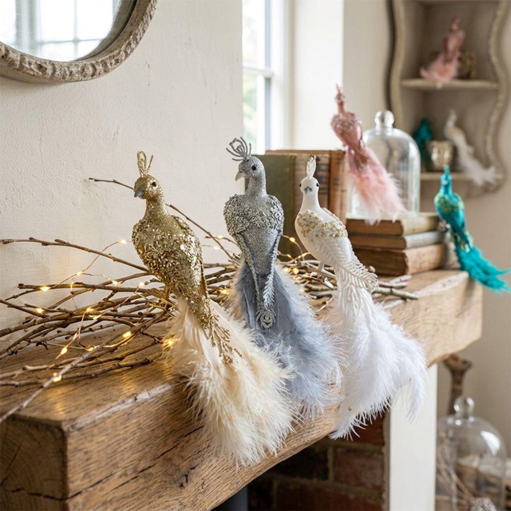Realistic Feather Bird Hanging Pendant Built-In Clip Faux Peacock Tree Hanging  Home Party