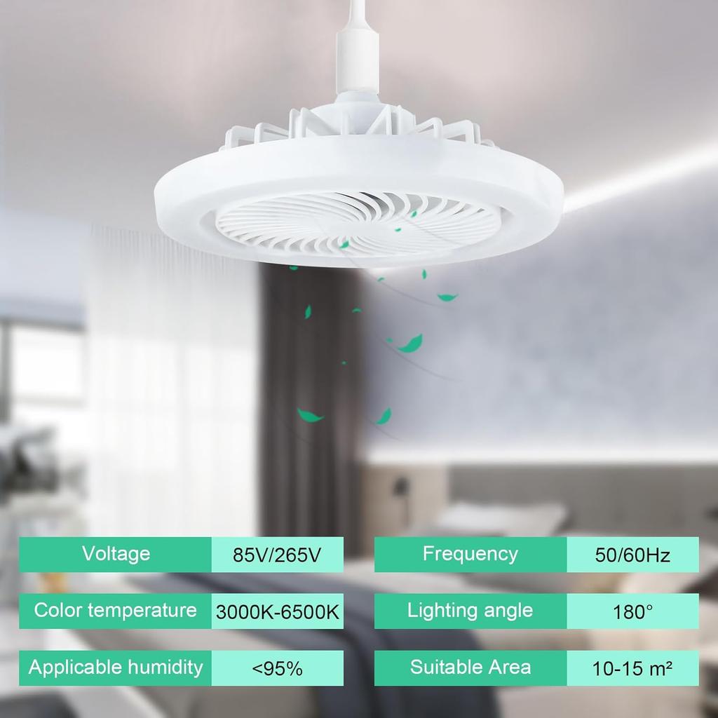 Smart Remote Control Ceiling Fan Light Quiet LED Ceiling Fan White Lighting Tricolor E27 for Living Room Bedroom
