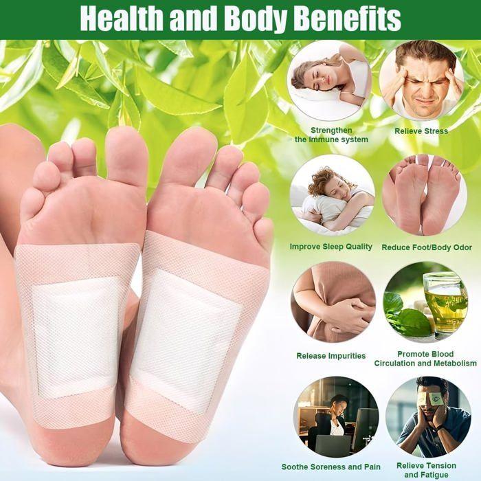 Patchs Détoxifiants Pieds , Patchs au Gingembre et Charbon de Bambou, Améliore le Sommeil et Réduit la Fatigue, 10 Patchs